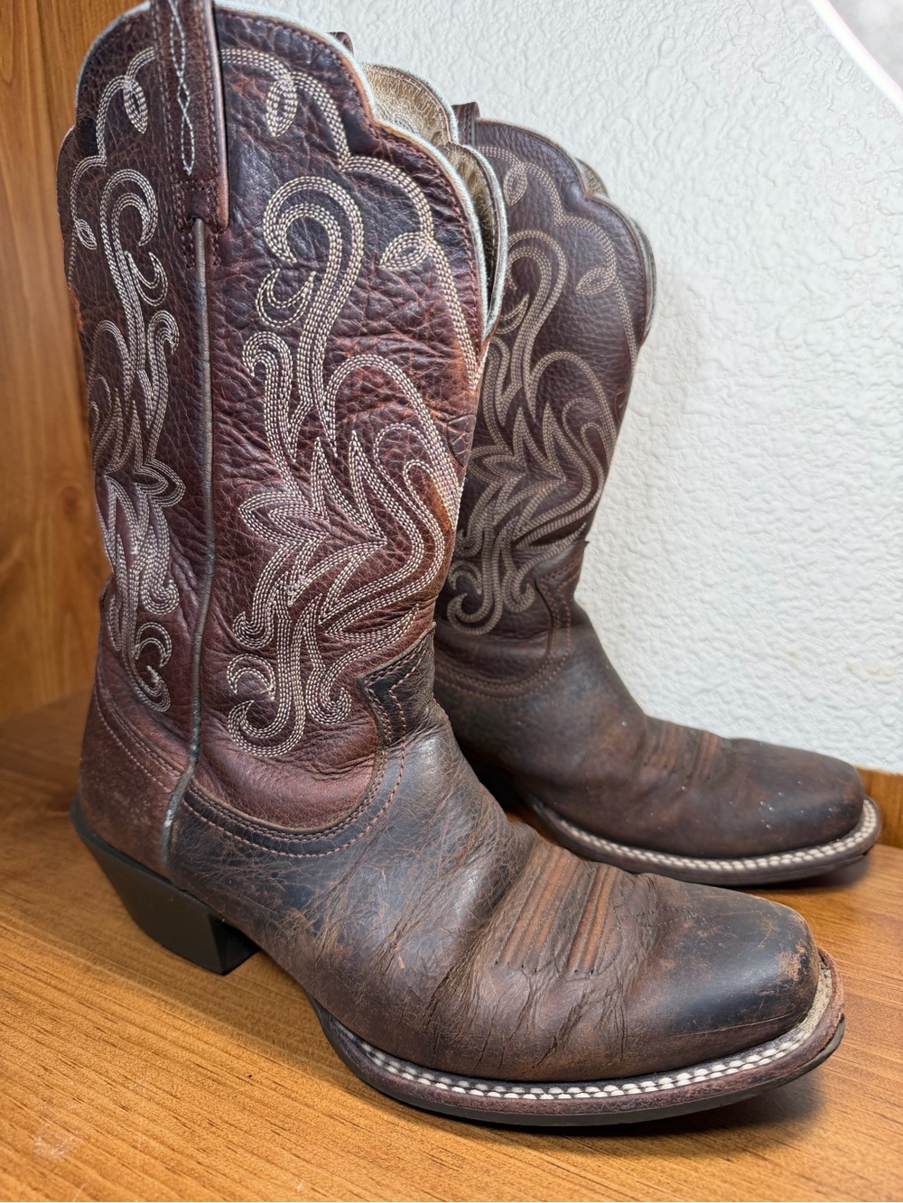 Ariat Dark Brown Leather Western Boots with Embroidered Shaft
